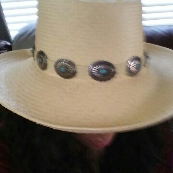 Southwestern bohemian turquoise cabachon straw hat main image 7