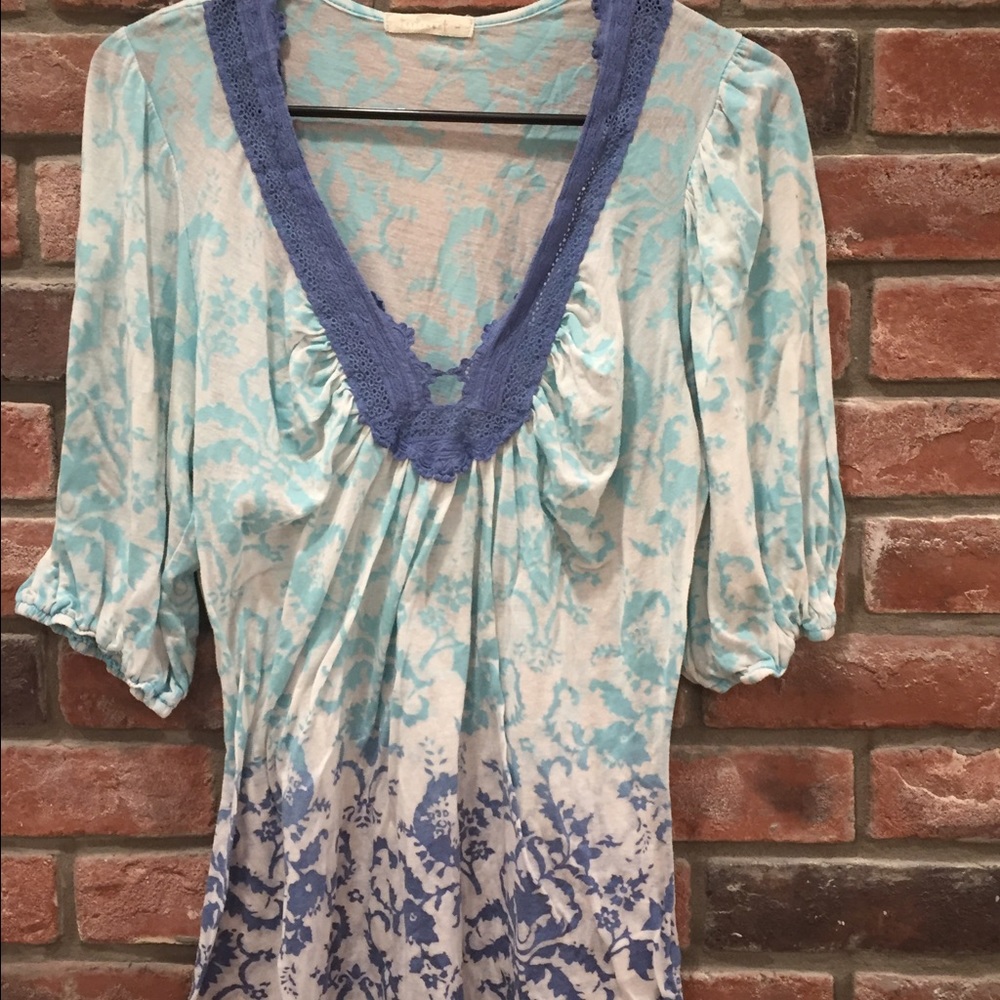Blue lace neck top