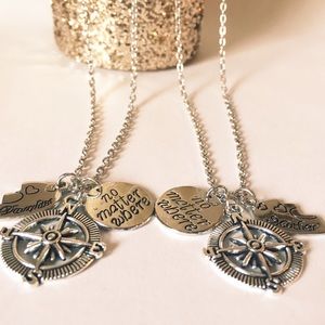 Mother Daughter Compass Friendship Necklace Set