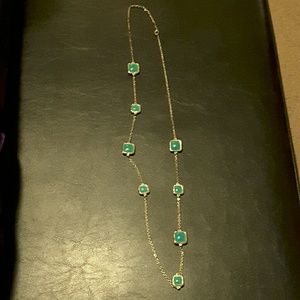 Long necklace fake jade stone gold plated 36inches