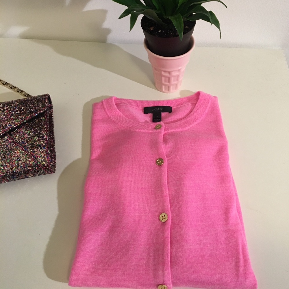 J CREW merino wool Jackie cardi in neon geranium