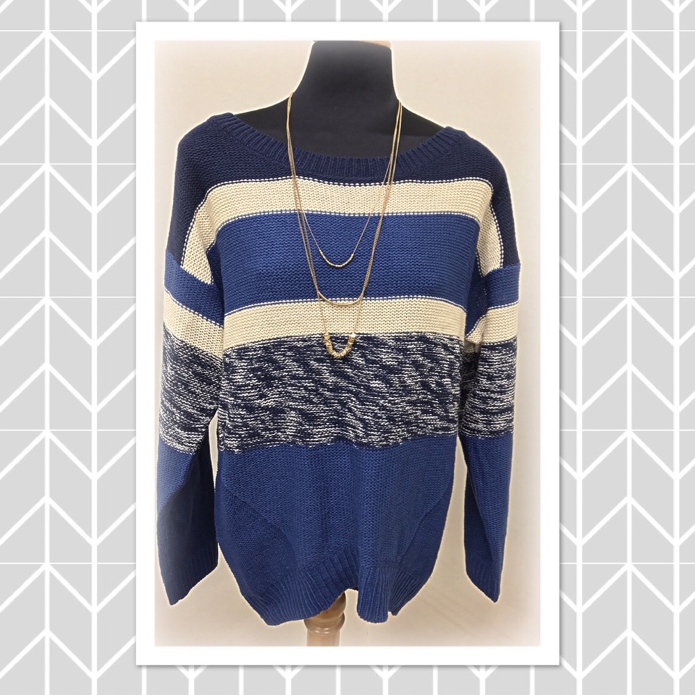 Blue and cream striped sweater