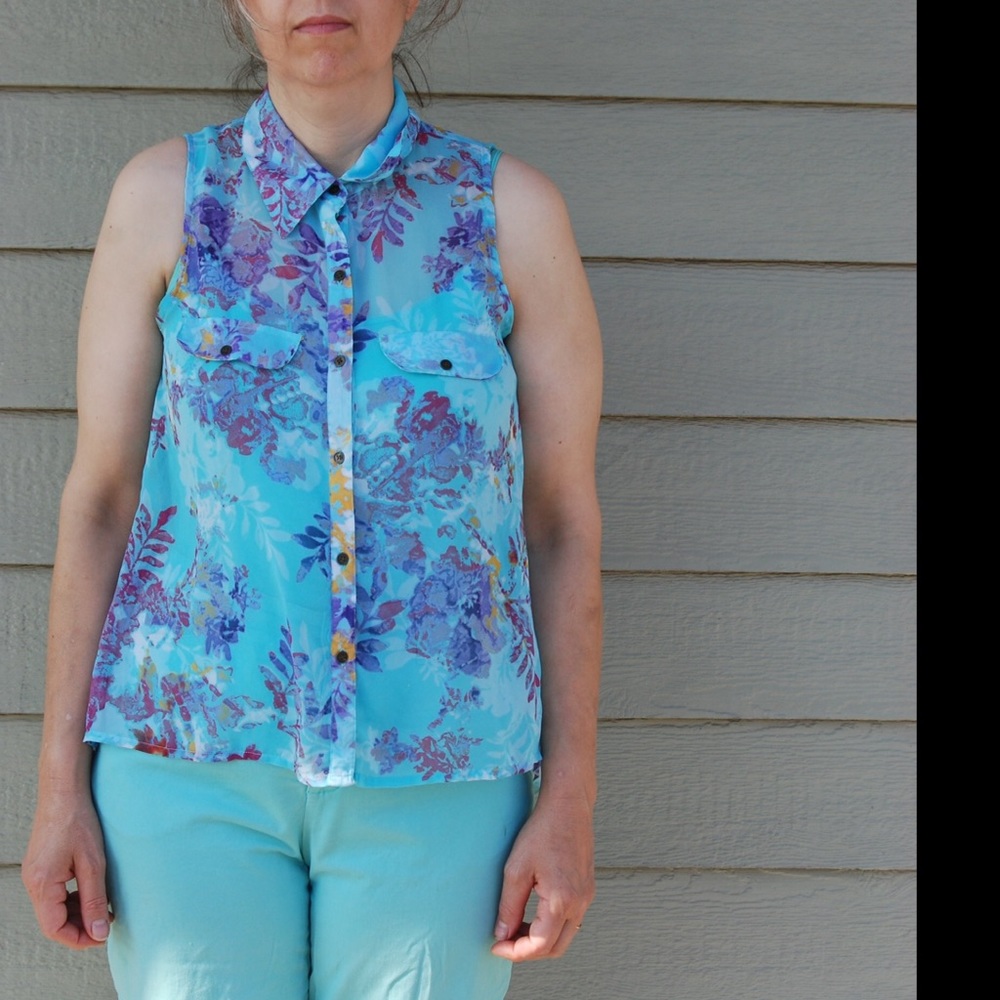 Floral Aqua Button Down Tank