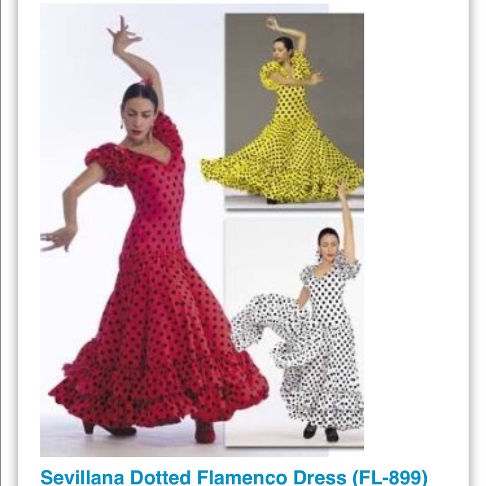 A red Sevillana dress with black polka dots
