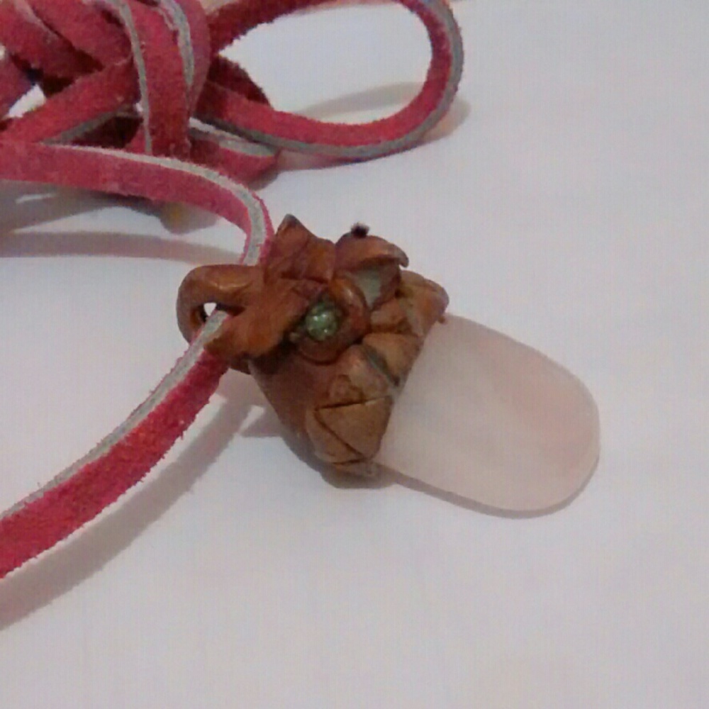 SALE Carved Quartz Crystal Owl Necklace