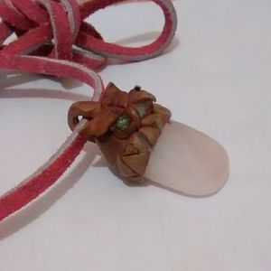 SALE Carved Quartz Crystal Owl Necklace