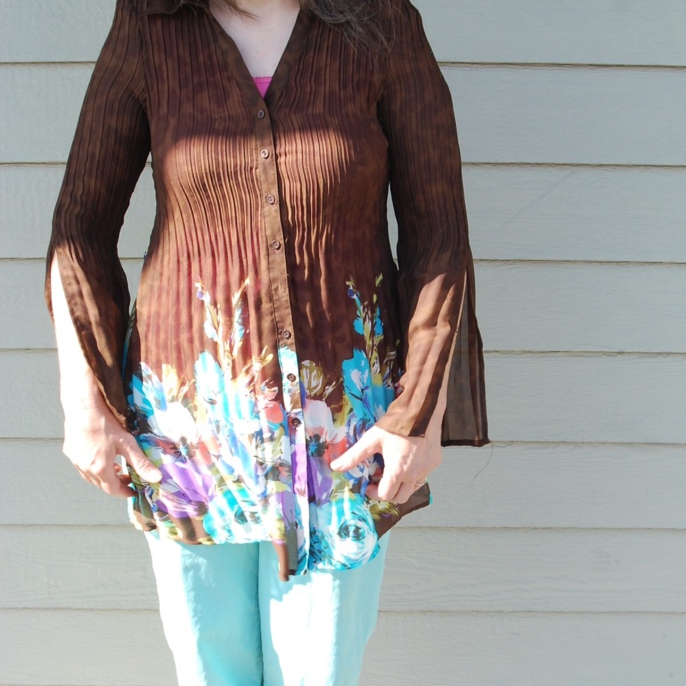 Brown Floral Button Down Blouse