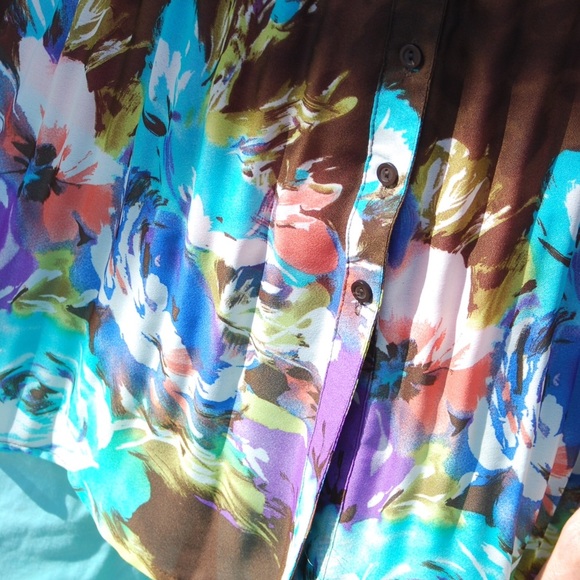 Brown Floral Button Down Blouse - Picture 3 of 4