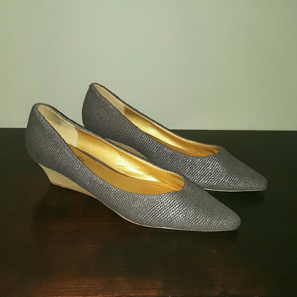 Seychelles pointed silver metallic wedges