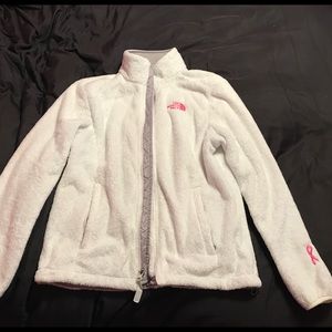 White and Pink Breast Cancer North Face Jacket!!