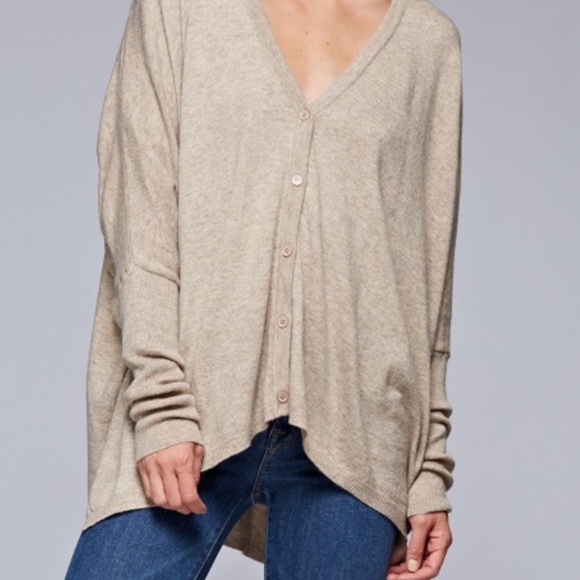 🆕Heather Beige Angora Hair & Wool Blend Oversized Deep V-neck Cardigan Sweater - Picture 5 of 6