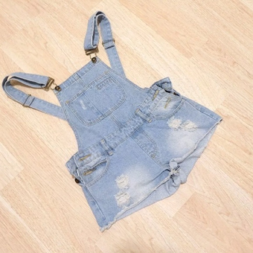 90s Vintage Shorts Denim Overalls/ Jumper