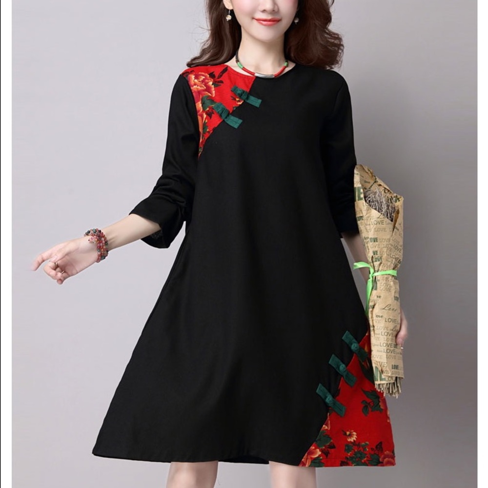 Asian Inspired Black Dress
