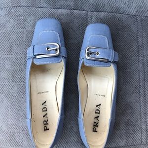 Denim blue Prada loafers