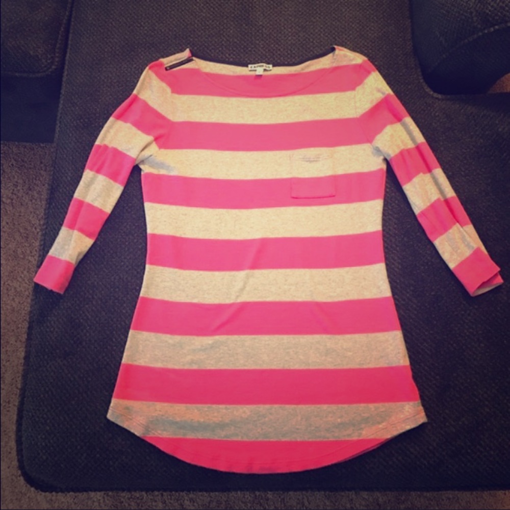 Express Pink & Cream Rugby Stripe 3/4 sleeve top