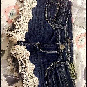 Brand new Almost Famous jean shorts with lace trim