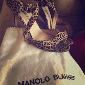 Leopard Print Manolo Blahnik d'Orsay Peeptoe Pumps
