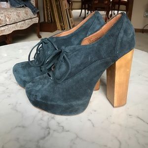Steve Madden blue suede wooden heeled platforms