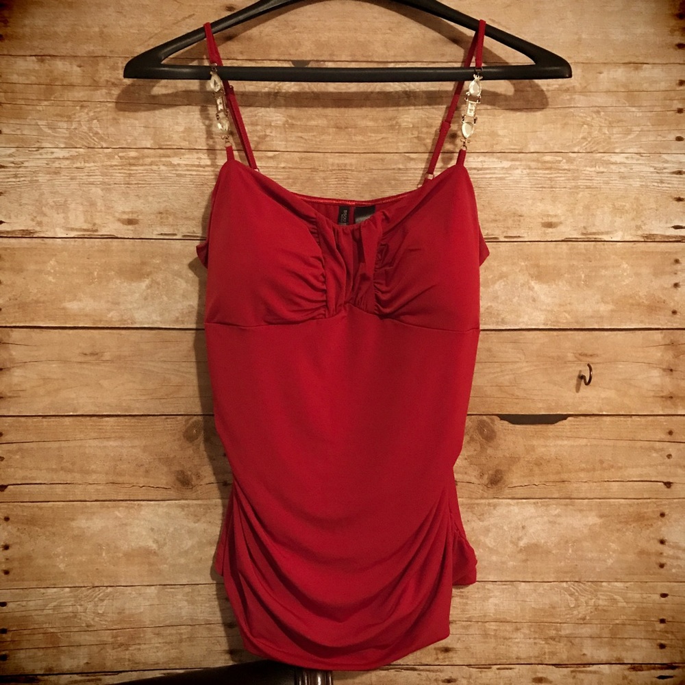 Bisou Bisou Red Cami with Rhinestone Straps