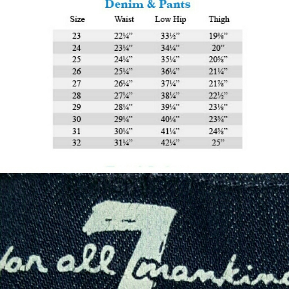 7 Jean's Sizing Chart