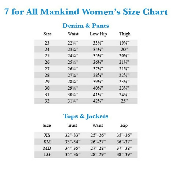 7 Jean's Sizing Chart - Picture 2 of 2