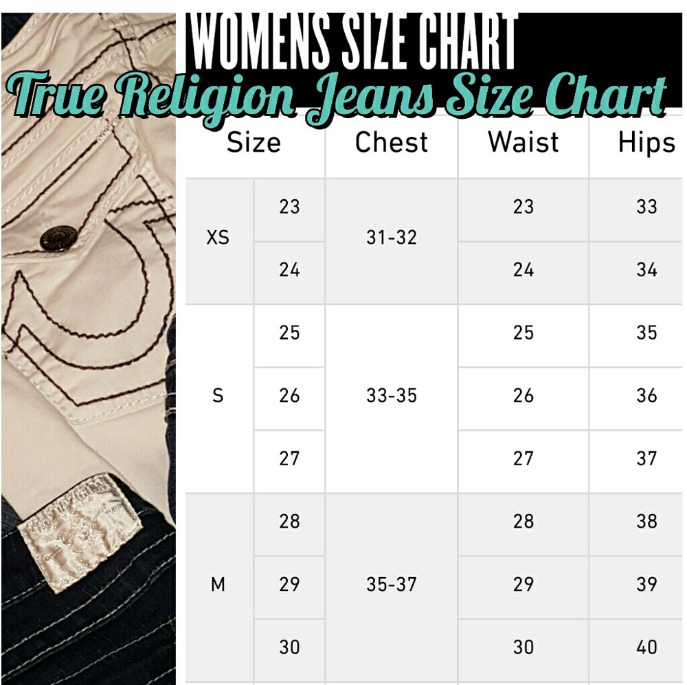TRUE RELIGION JEANS SIZE CHART