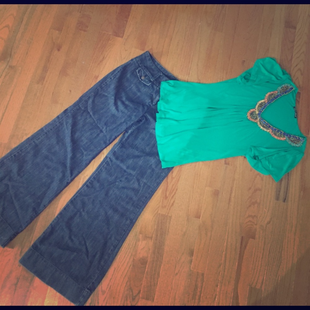 Wide legged Elle Jeans with beaded swing top.