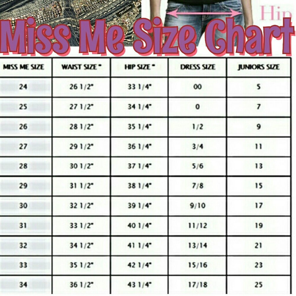 MISS ME JEANS SIZE CHART