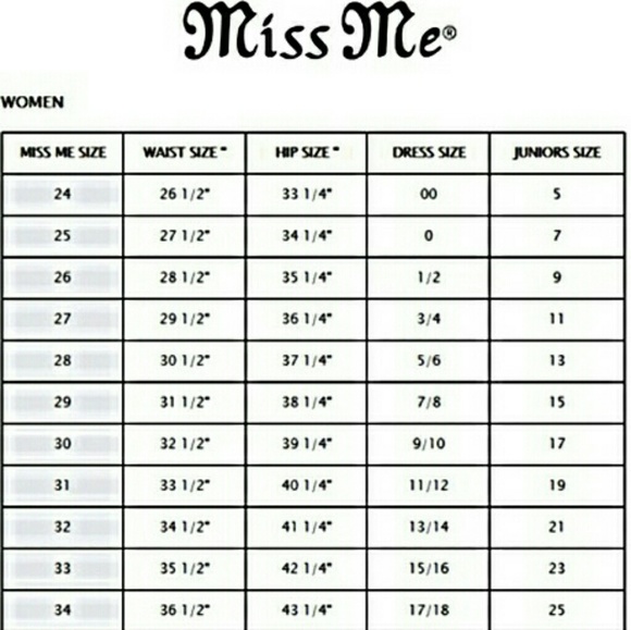 MISS ME JEANS SIZE CHART - Picture 3 of 4