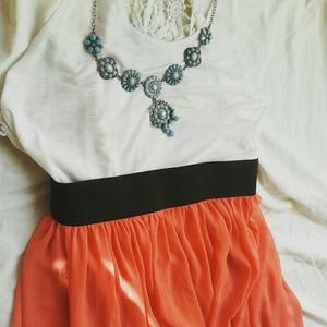 Flowy Coral Maxi Skirt with Black waistband