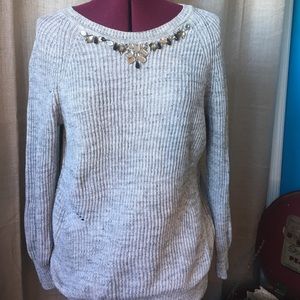 Ann Taylor Loft embellished gem pointelle sweater