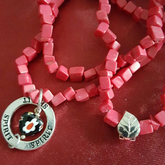 Spirit red coral murano glass heart mala necklace - Picture 2 of 4