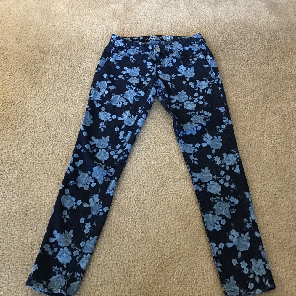American Eagle floral jeans