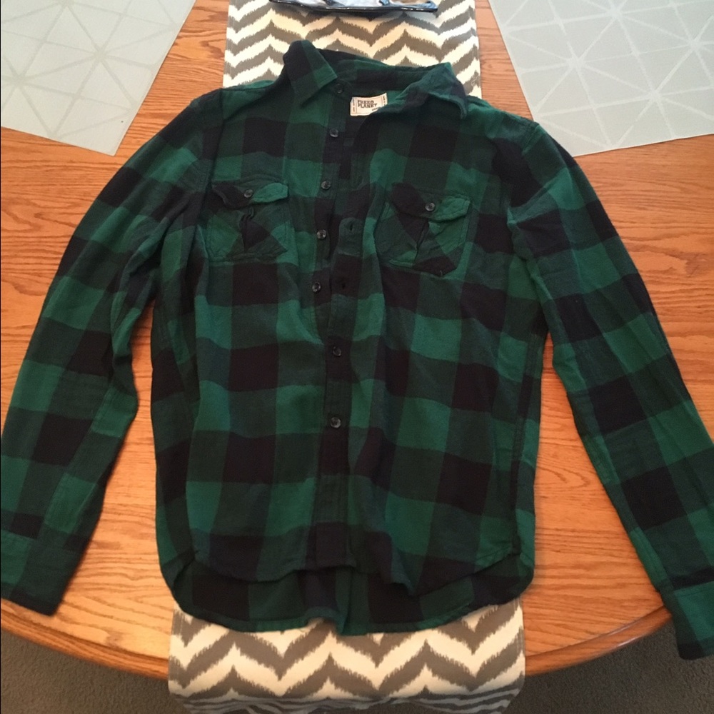 Mens large greed plaid long sleeve