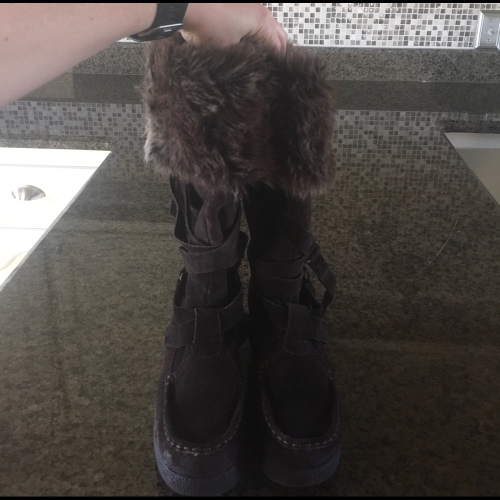 Brown fur topped boots