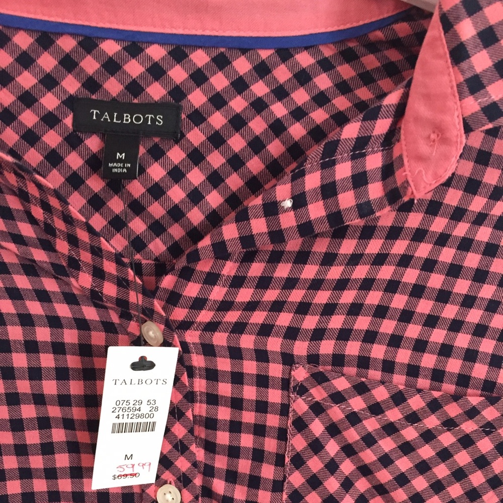 Talbots Pink and Black Checkered Button-Down