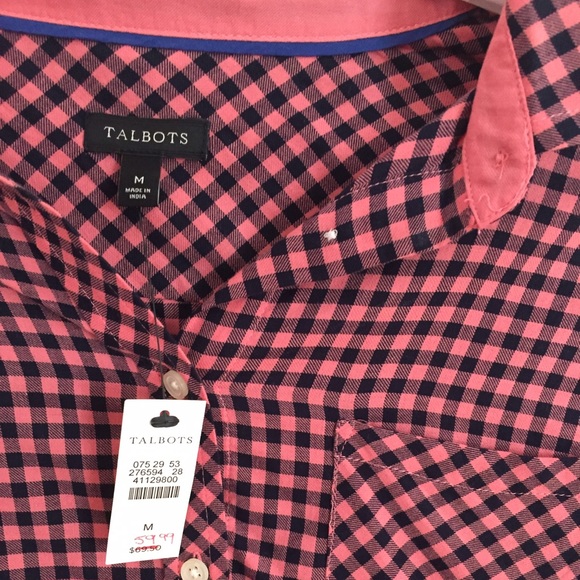 Talbots Pink and Black Checkered Button-Down - Picture 1 of 4
