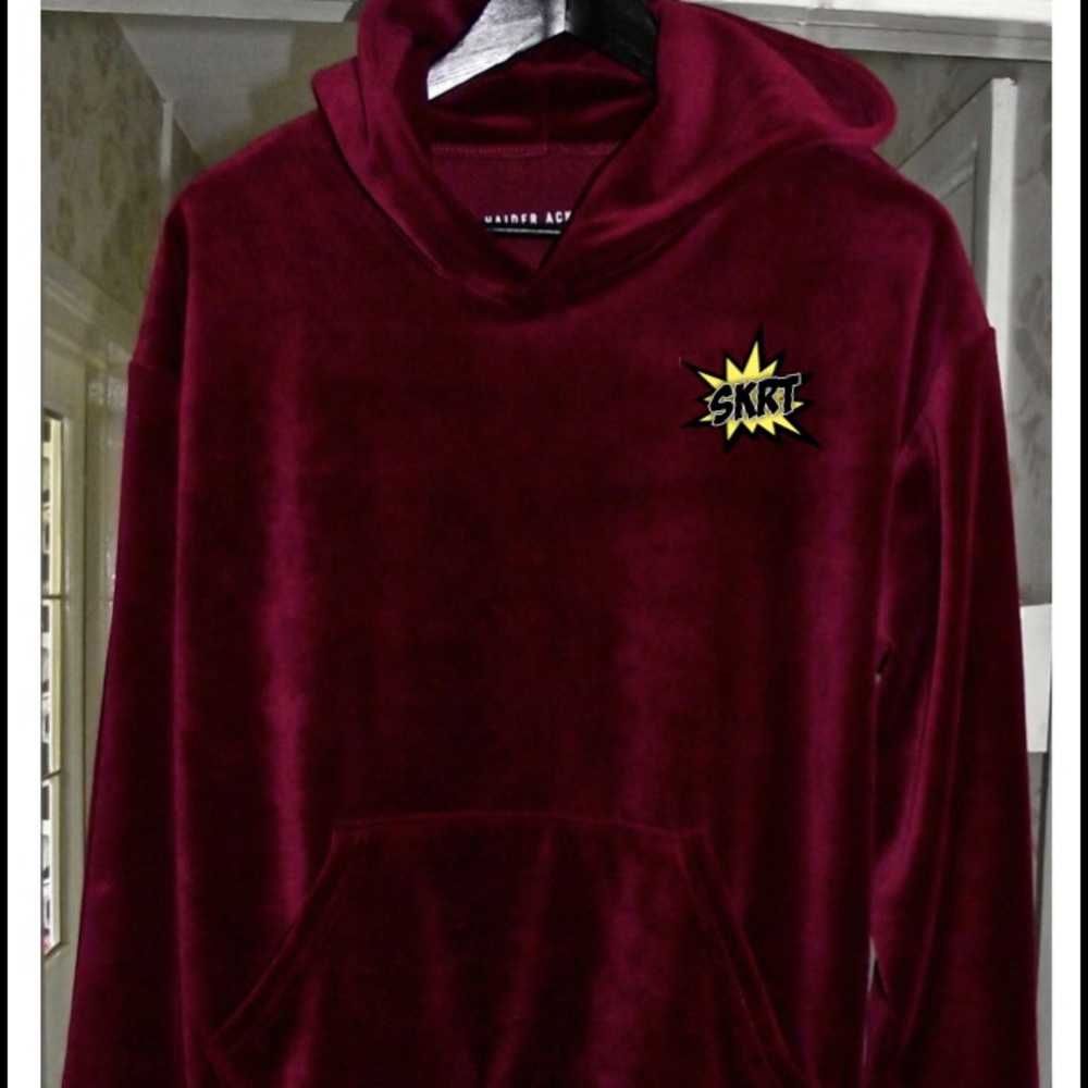 Velvet hoodie w/ embroidered "skrt" logo patch