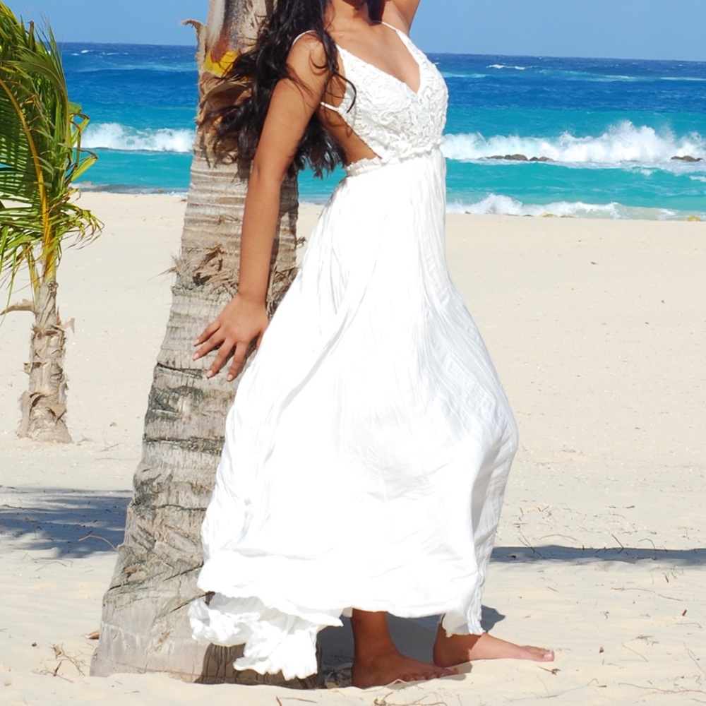 Lulu's Snowy meadow crochet ivory maxi dress