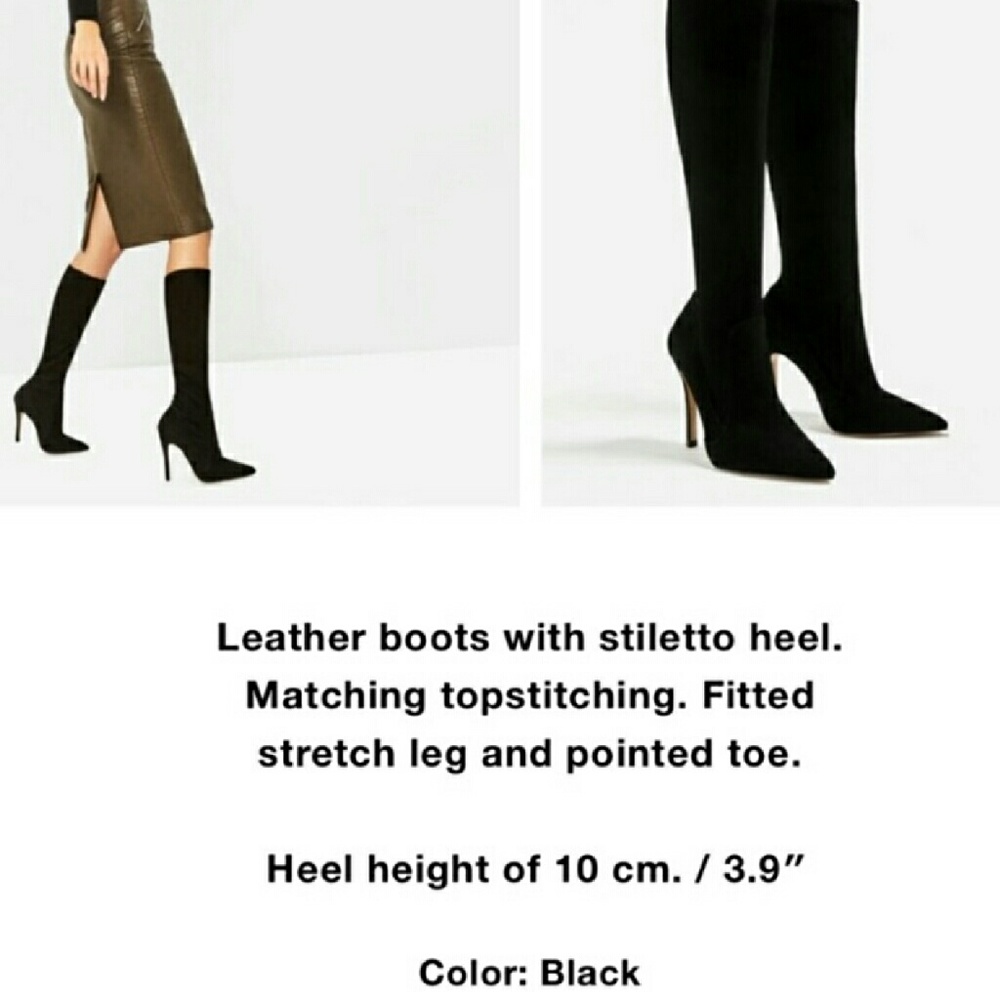 NWT ZARA 100% LEATHER  HIGH HEEL KNEE BOOT