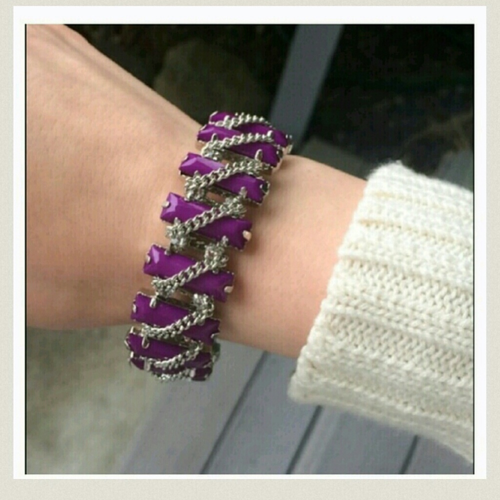 Glass Crystal Purple & Silver Chain Bracelet