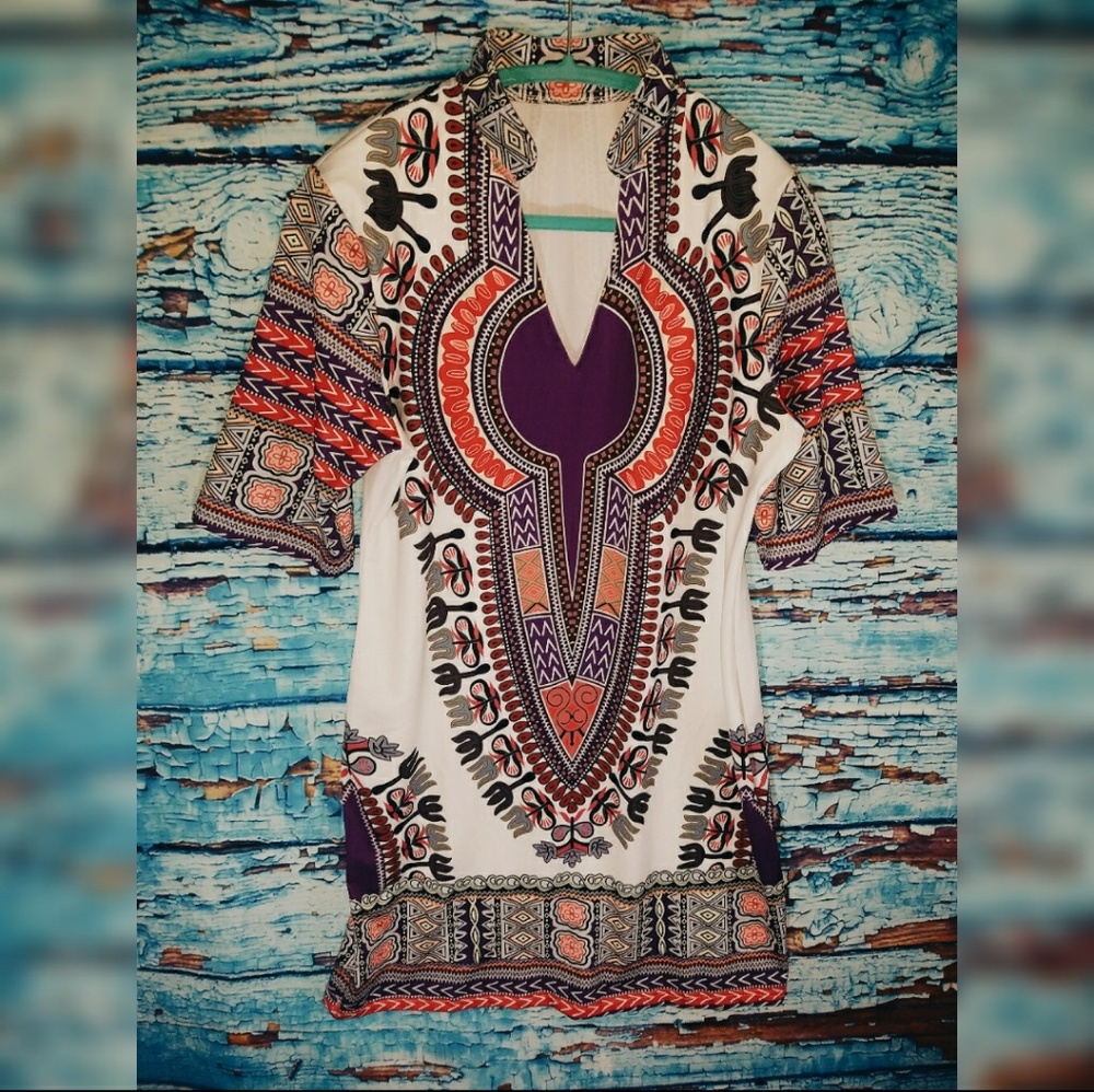 Kente Tribal Print Band Collar body con dress