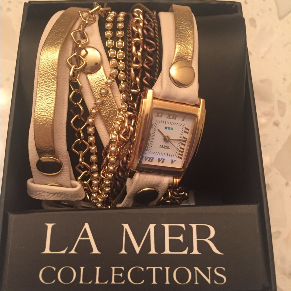 La Mer chain and leather wrap watch. Brand new