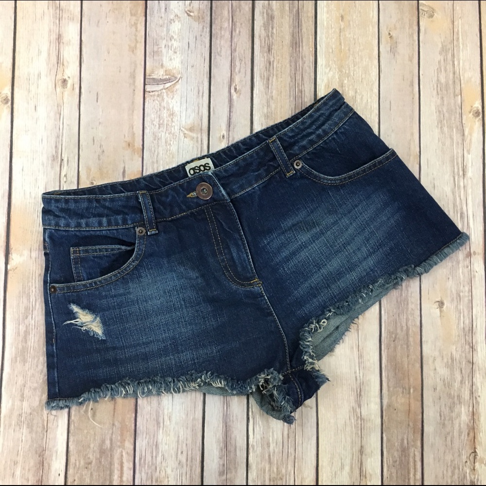 ASOS Denim Jean Shorts Distressed Fringed