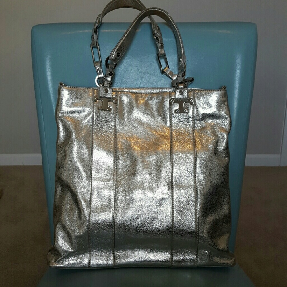 Metallic Silver Tory Burch Handbag
