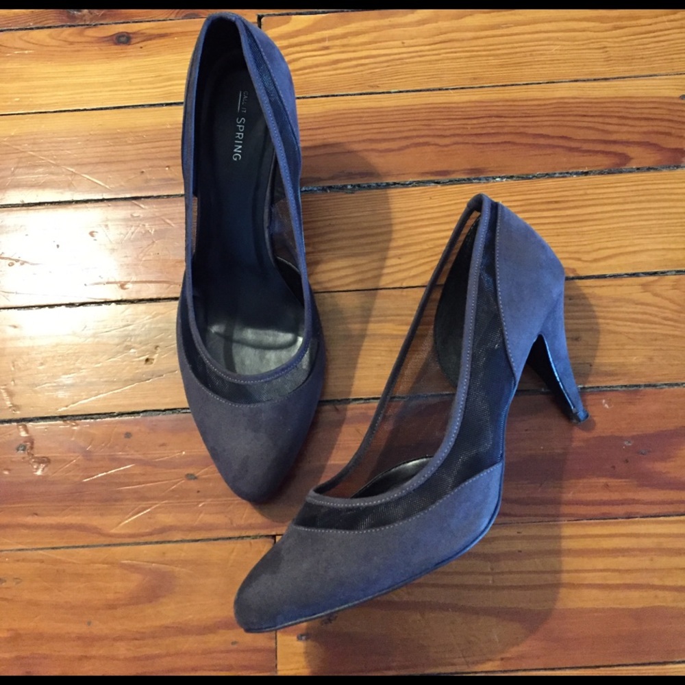 Grey pumps with mesh detail