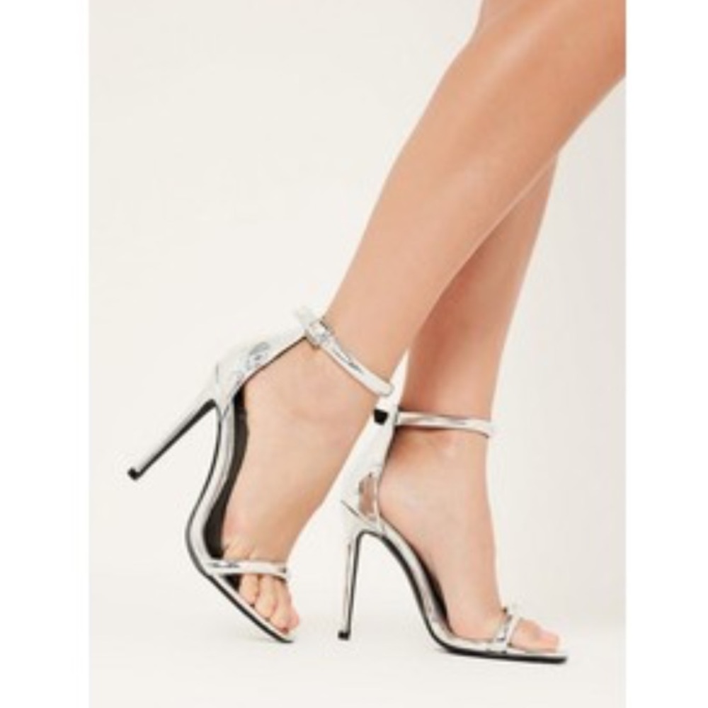 High Shine Barely There Heeled Sandals Silver Shoe