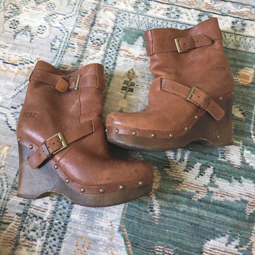Ugg Uggs Wooden Heel Boots Clogs Booties Size 7