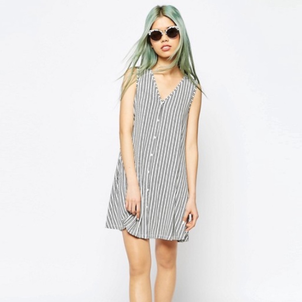 ASOS Sleeveless Button Swing Dress in Stripe Print