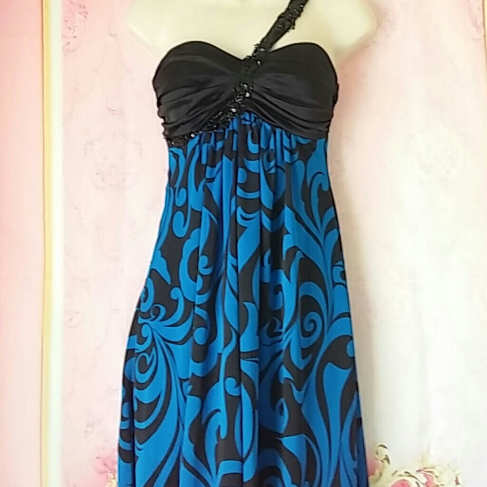Blue and black silk dress